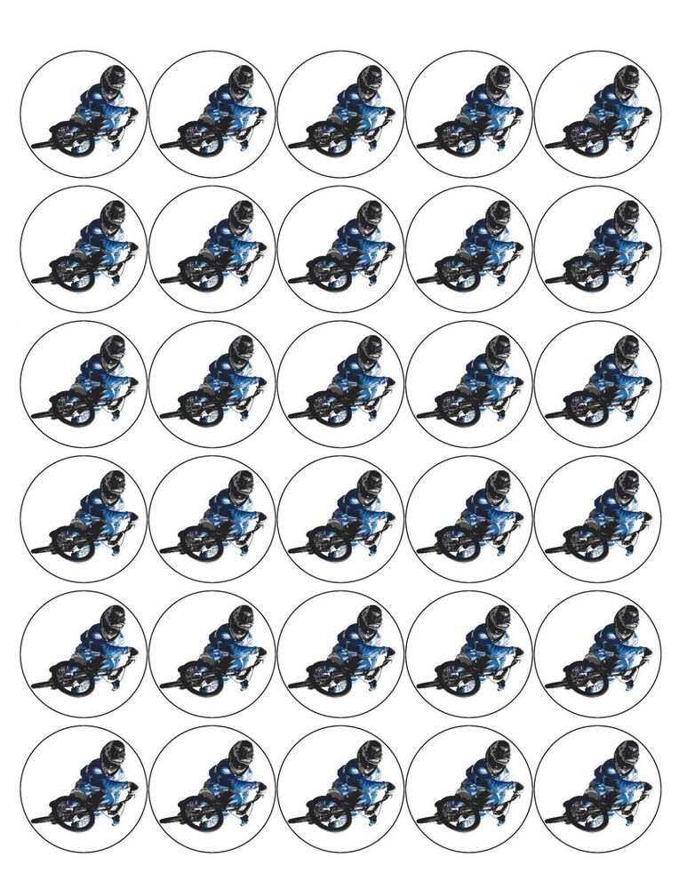 BMX 30 x 4cm PREMIUM EDIBLE RICE PAPER ROUND CUP CAKE TOPPERS BIKE RACING D4