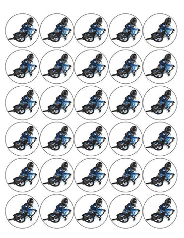 BMX 30 x 4cm PREMIUM EDIBLE RICE PAPER ROUND CUP CAKE TOPPERS BIKE RACING D4