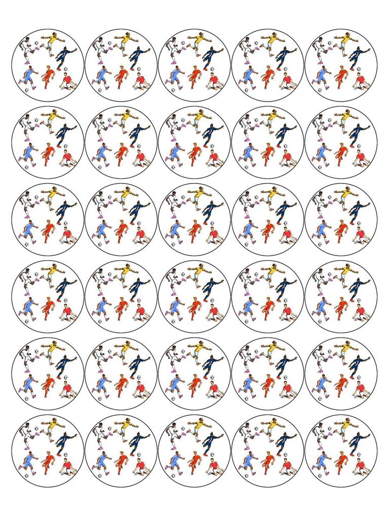 FOOTBALL PLAYERS 30 x 4cm PREMIUM EDIBLE RICE PAPER ROUND CUP CAKE TOPPERS D16