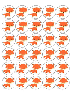 FOX 30 x 4cm PREMIUM EDIBLE RICE PAPER ROUND CUP CAKE TOPPERS CUTE CARTOON D4