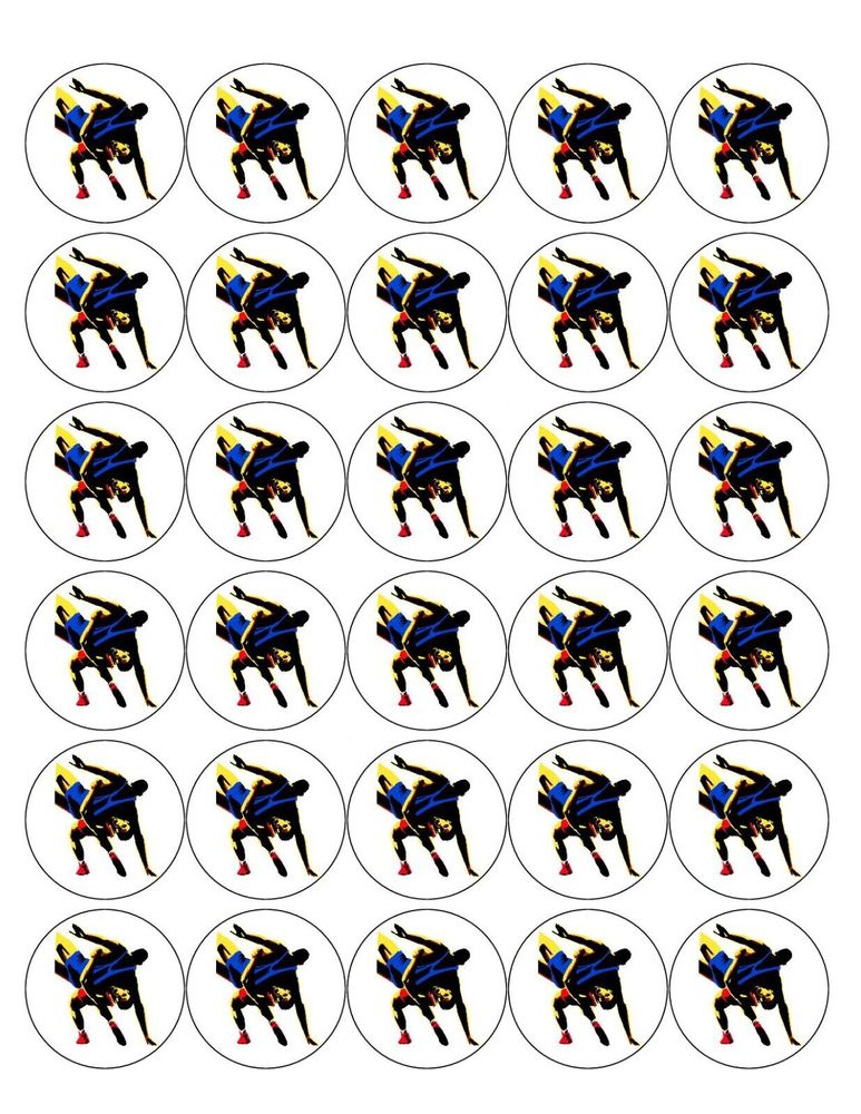 WRESTLING 30 x 4cm PREMIUM EDIBLE ICING ROUND CUP CAKE TOPPERS D1