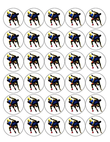 WRESTLING 30 x 4cm PREMIUM EDIBLE ICING ROUND CUP CAKE TOPPERS D1