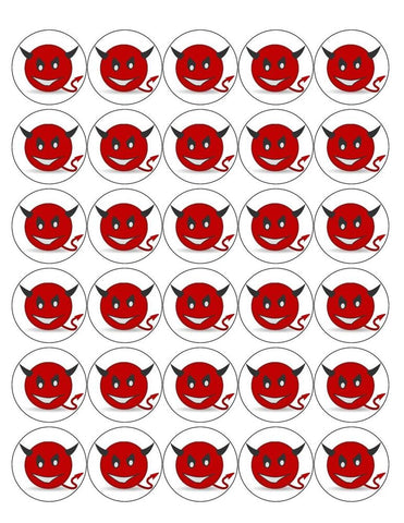 DEVIL EMOJI 30 x 4cm PREMIUM EDIBLE RICE PAPER ROUND CUP CAKE TOPPERS D4