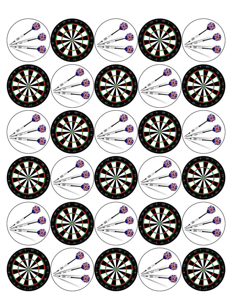 DARTS MIX 30 x 4cm PREMIUM EDIBLE ICING ROUND CUP CAKE TOPPERS D3