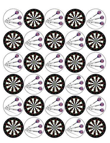 DARTS MIX 30 x 4cm PREMIUM EDIBLE ICING ROUND CUP CAKE TOPPERS D3