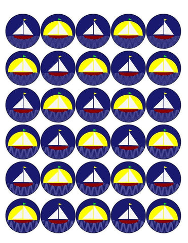 SAILING MIX 30 x 4cm PREMIUM EDIBLE RICE PAPER ROUND CUP CAKE TOPPERS BOATS D6