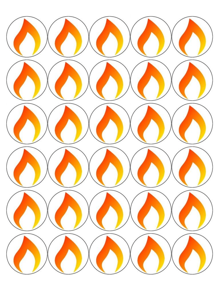 FLAME 30 x 4cm PREMIUM EDIBLE ICING ROUND CUP CAKE TOPPERS FIRE D5