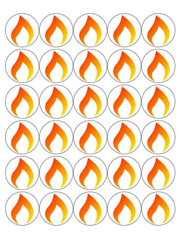 FLAME 30 x 4cm PREMIUM EDIBLE ICING ROUND CUP CAKE TOPPERS FIRE D5