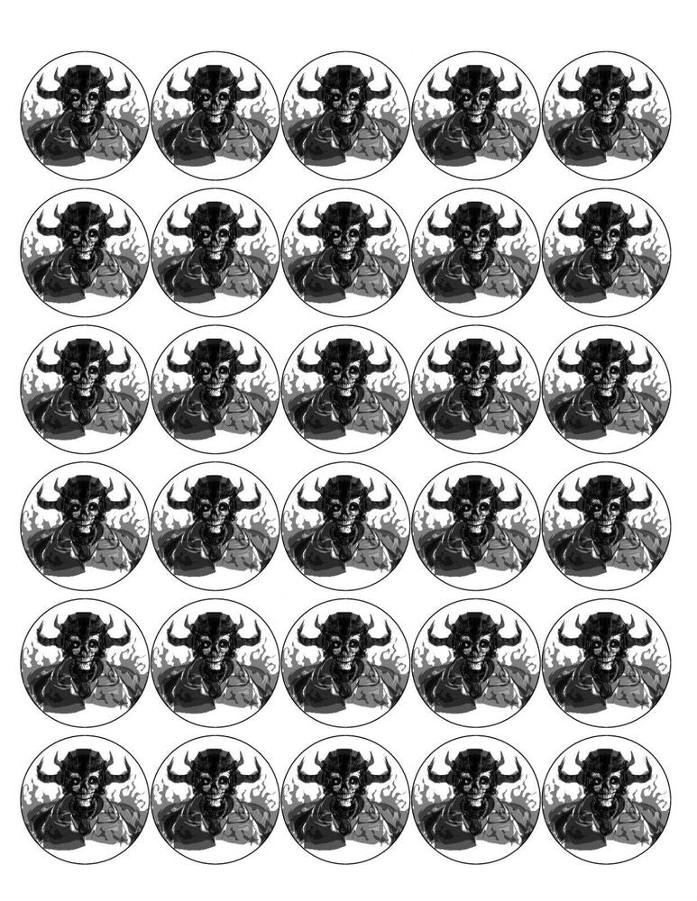 DEVIL 30 x 4cm PREMIUM EDIBLE RICE PAPER ROUND CUP CAKE TOPPERS SCARY D3