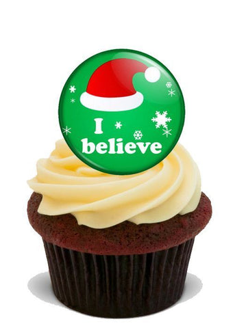 15 PREMIUM CHRISTMAS I BELIEVE STAND UP Edible RICE CARD Cake Toppers XMAS D4