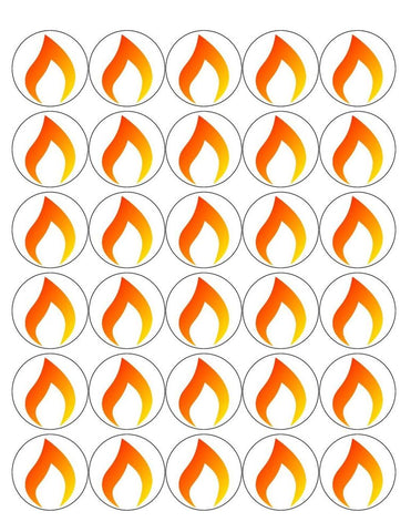 FLAME 30 x 4cm PREMIUM EDIBLE RICE PAPER ROUND CUP CAKE TOPPERS FIRE D5