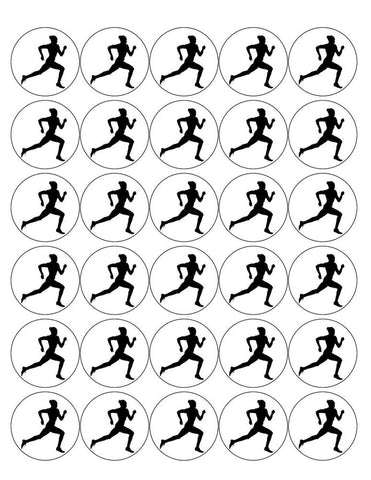 RUNNING 30 x 4cm PREMIUM EDIBLE ICING ROUND CUP CAKE TOPPERS SPRINT D3