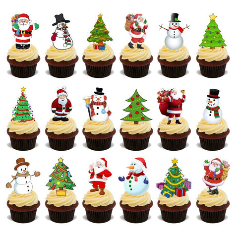 18 STAND UP PREMIUM CHRISTMAS SANTA SNOWMAN MIX Edible RICE CARD Cake Toppers D2