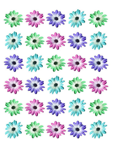 DAISY FLOWER MIX 30 x 4cm PREMIUM EDIBLE RICE PAPER ROUND CUP CAKE TOPPERS D5