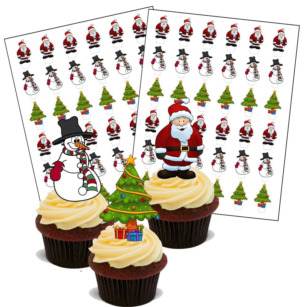 72 PREMIUM STAND UP CHRISTMAS SANTA SNOWMAN MIX Edible RICE CARD Cake Toppers D3