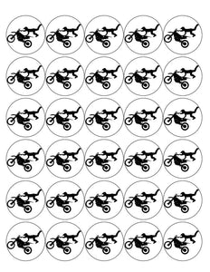 MOTORBIKE 30 x 4cm PREMIUM EDIBLE RICE PAPER ROUND CUP CAKE TOPPERS STUNT D7