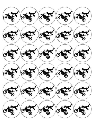 MOTORBIKE 30 x 4cm PREMIUM EDIBLE RICE PAPER ROUND CUP CAKE TOPPERS STUNT D7