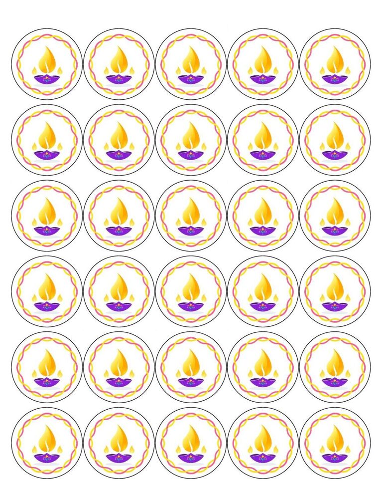 DIWALI 30 x 4cm PREMIUM EDIBLE ICING ROUND CUP CAKE TOPPERS D4