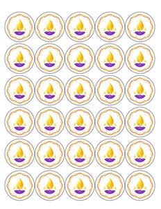 DIWALI 30 x 4cm PREMIUM EDIBLE ICING ROUND CUP CAKE TOPPERS D4