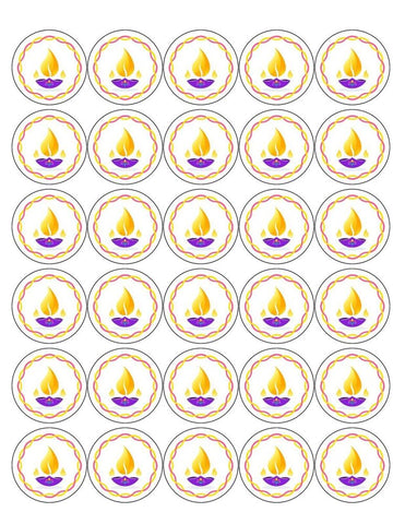 DIWALI 30 x 4cm PREMIUM EDIBLE ICING ROUND CUP CAKE TOPPERS D4