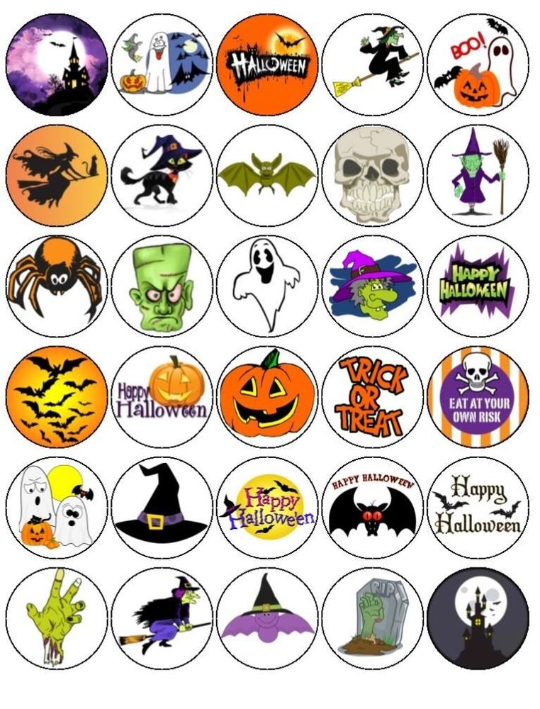 Halloween -30 x 1.5" Rice Paper Cake Toppers -FREE Delivery SCARY frightening D3