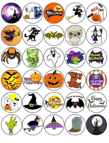 Halloween -30 x 1.5" Rice Paper Cake Toppers -FREE Delivery SCARY frightening D3