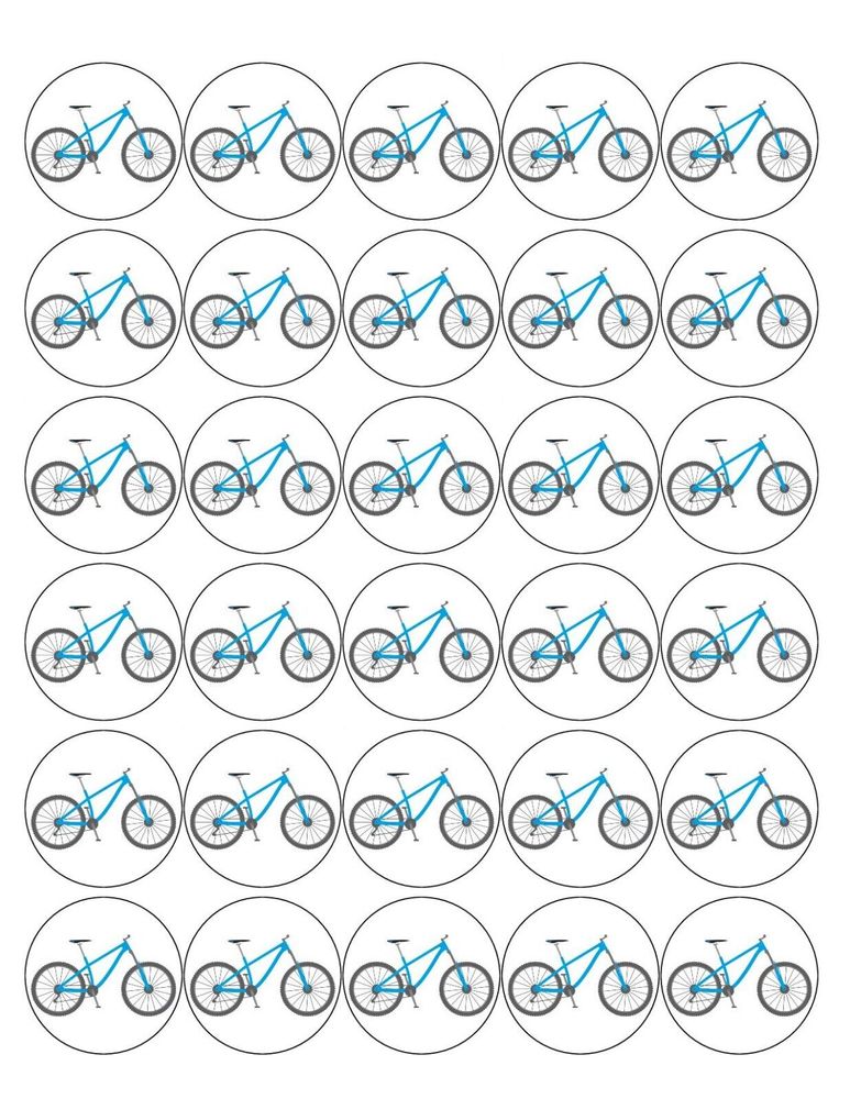 BIKE 30 x 4cm PREMIUM EDIBLE ICING ROUND CUP CAKE TOPPERS CYCLING D3