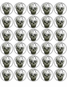 HALLOWEEN SKULLS 30 PREMIUM FUN RICE PAPER CAKE TOPPERS EDIBLE DECORATIONS D1