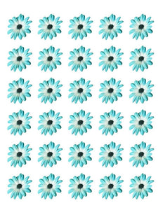 DAISY FLOWER 30 x 4cm PREMIUM EDIBLE RICE PAPER CUP CAKE TOPPERS AQUA BLUE D4