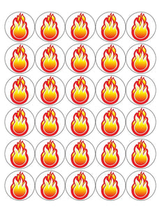 FLAME 30 x 4cm PREMIUM EDIBLE RICE PAPER ROUND CUP CAKE TOPPERS FIRE D4