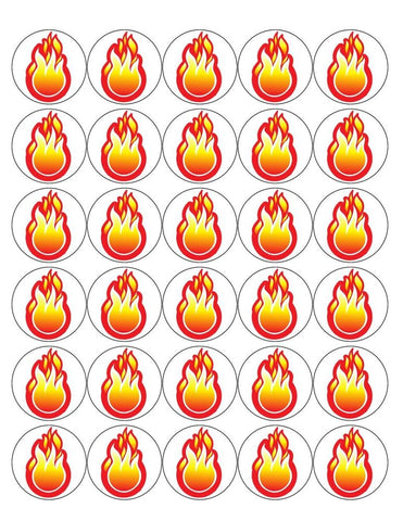 FLAME 30 x 4cm PREMIUM EDIBLE RICE PAPER ROUND CUP CAKE TOPPERS FIRE D4