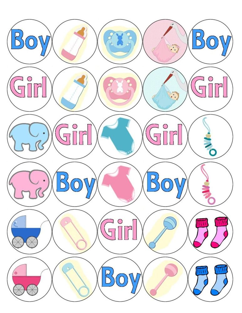 GENDER REVEAL 30 x 4cm PREMIUM EDIBLE ICING ROUND CUP CAKE TOPPERS NEW BABY D10