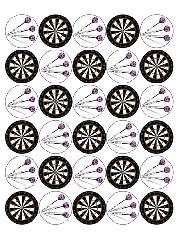 DARTS MIX 30 x 4cm PREMIUM EDIBLE RICE PAPER ROUND CUP CAKE TOPPERS D3