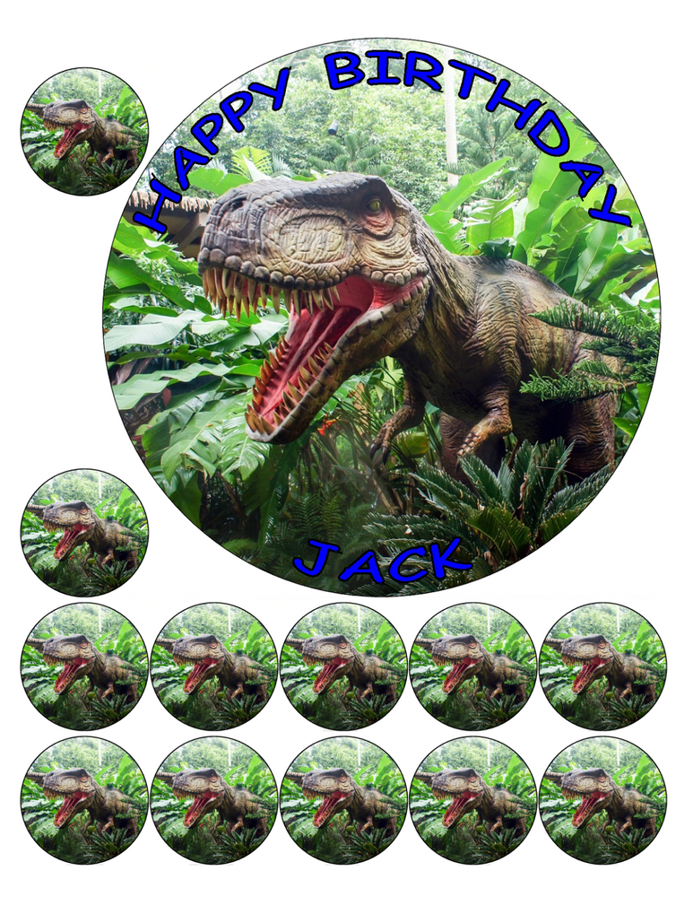 JURASSIC DINOSAUR 7.5" + 12 x 1.5" PREMIUM Edible ROUND ICING Cake Topper D1