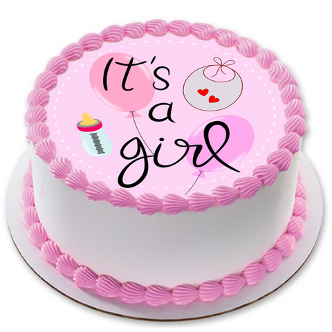 NEW BABY 7.5" ROUND ICING EDIBLE PREMIUM CAKE TOPPER 19CM DIAMETRE PINK GIRL D7