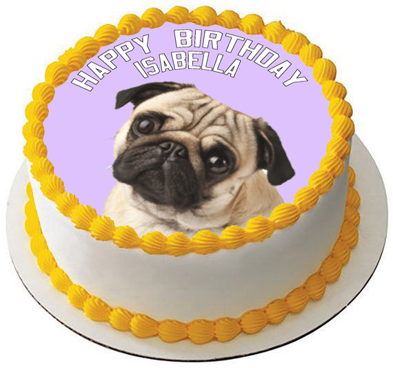 PUG DOG 7.5 PREMIUM Edible ICING Cake Topper CAN BE PERSONALISED D2