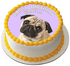 PUG DOG 7.5 PREMIUM Edible ICING Cake Topper CAN BE PERSONALISED D2