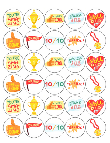 PASSED EXAMS WELL DONE 30 x 4cm PREMIUM EDIBLE ICING ROUND CUP CAKE TOPPERS D1