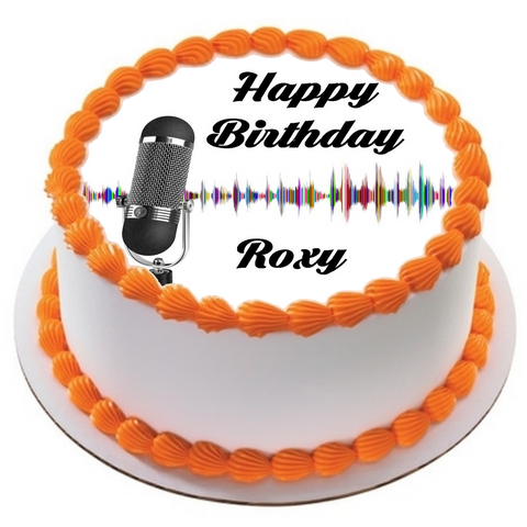 MICROPHONE 7.5" ROUND RICE WAFER PAPER EDIBLE PREMIUM CAKE TOPPER MUSIC D1