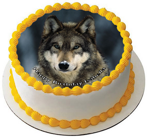 SNOW WOLF 7.5 PREMIUM Edible RICE CARD Cake Topper CAN BE PERSONALISED D2