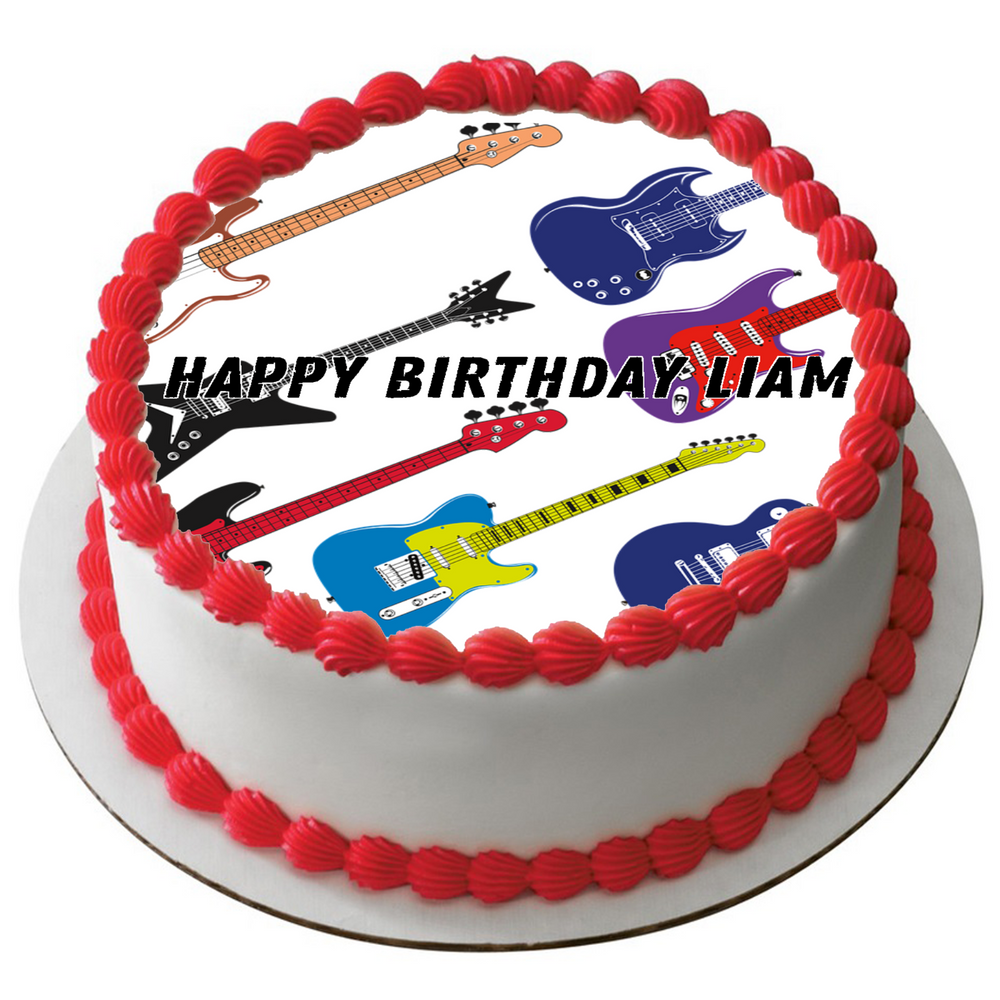 GUITAR 7.5" ROUND RICE WAFER PAPER EDIBLE PREMIUM CAKE TOPPER ELECTRIC MUSIC D4