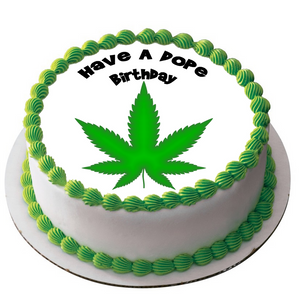 HASH 7.5" ROUND ICING EDIBLE PREMIUM CAKE TOPPER 19CM DIAMETRE CANNABIS WEED D2