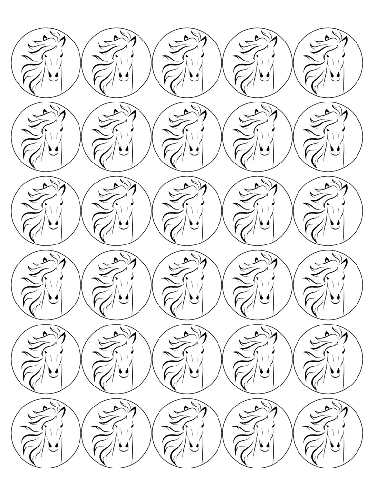 HORSE 30 x 4cm PREMIUM EDIBLE ICING ROUND CUP CAKE TOPPERS SILHOUETTE D6