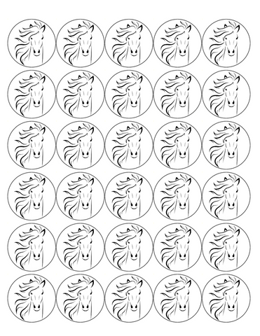 HORSE 30 x 4cm PREMIUM EDIBLE ICING ROUND CUP CAKE TOPPERS SILHOUETTE D6