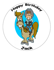 HORSE COWBOY CARTOON 7.5 PREMIUM Edible RICE CARD Cake Topper CAN PERSONALISE D5