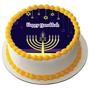 HAPPY HANUKKAH 7.5" ROUND ICING EDIBLE PREMIUM CAKE TOPPER 19CM DIAMETRE D2