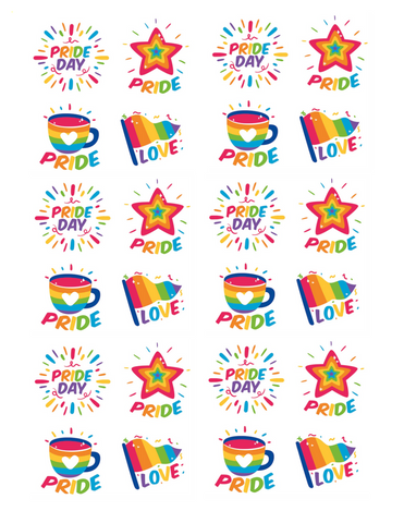 PRIDE MIX 24 x 4cm PREMIUM EDIBLE RICE PAPER CUP CAKE TOPPERS LGBTQ D10