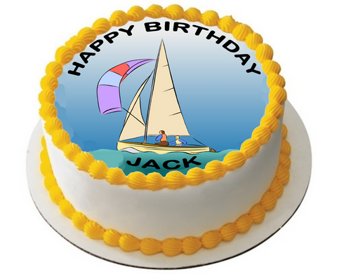 SAILING YACHT BOAT 7.5 PREMIUM Edible RICE CARD Cake Topper CAN PERSONALISE D1
