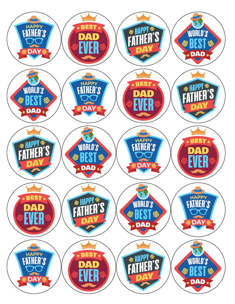 FATHERS DAY 20 x 5cm PREMIUM EDIBLE ICING ROUND CUP CAKE TOPPERS DAD D14