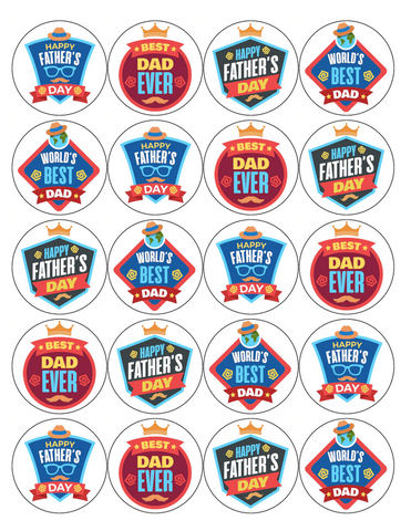 FATHERS DAY 20 x 5cm PREMIUM EDIBLE ICING ROUND CUP CAKE TOPPERS DAD D14